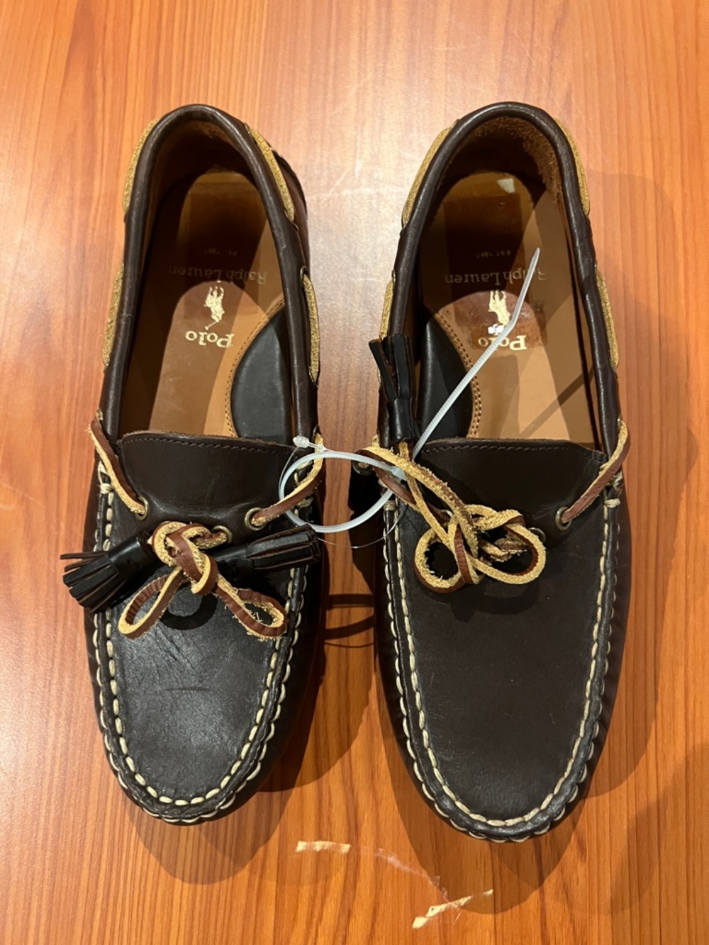 Polo by Ralph Lauren Dark Brown Leather Boat Shoes with Tan Laces
